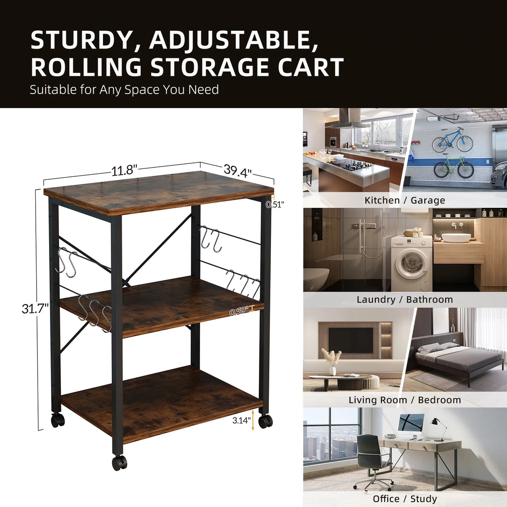 3-Tier Rolling Kitchen Cart with Metal Frame D119293