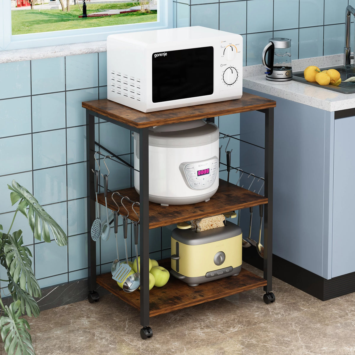 3-Tier Rolling Kitchen Cart with Metal Frame D119293