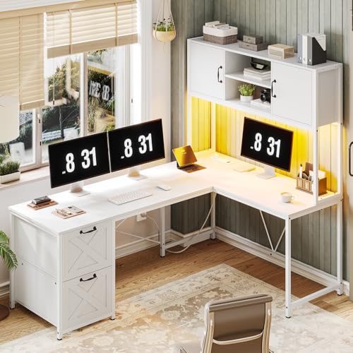 Black L Shaped Computer Desk with Fabric Drawers and Power Outlet Y38168