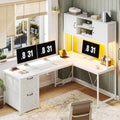 Black L Shaped Computer Desk with Fabric Drawers and Power Outlet Y38168