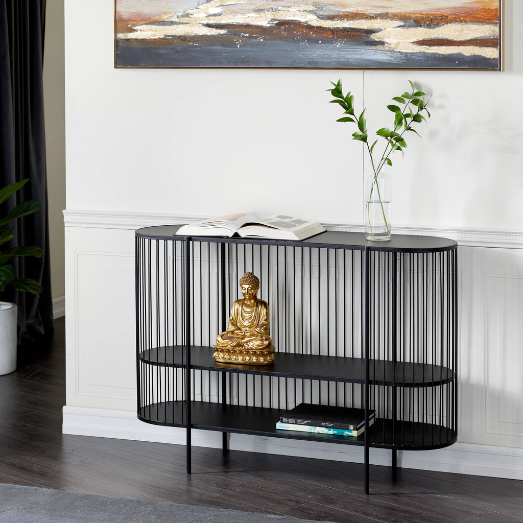 48" x 34" Black Metal 2 Shelf Console Table C67397