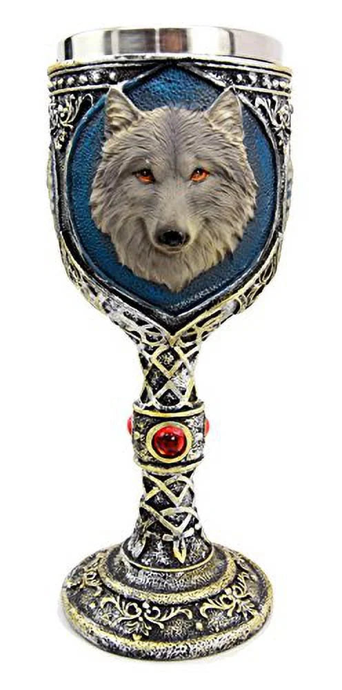 Gray Wolf Celtic Tribal Wine Chalice Goblet Cup W879