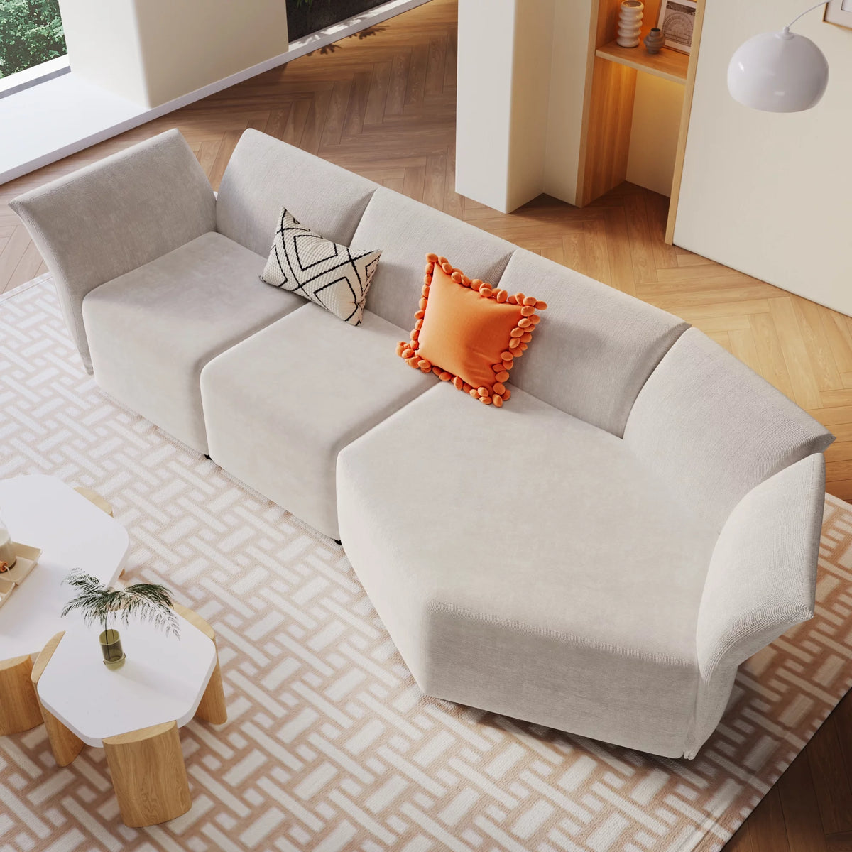 Beige 3 Seater Polyester Sofa G4223