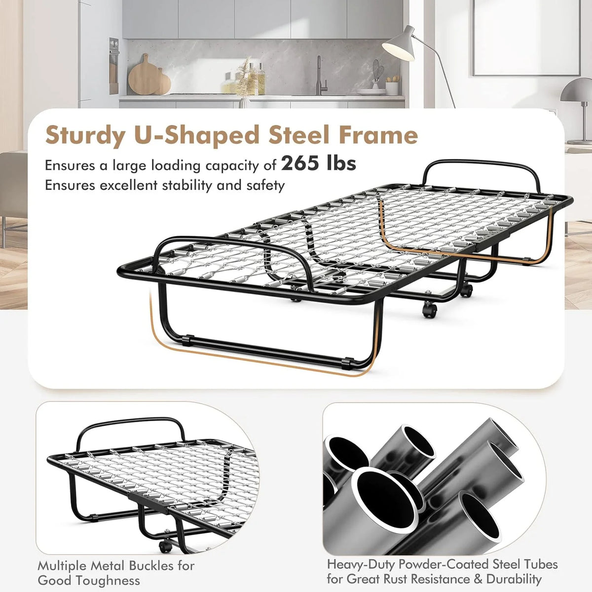 Folding Bed with Memory Foam Mattress and Wheels O938053