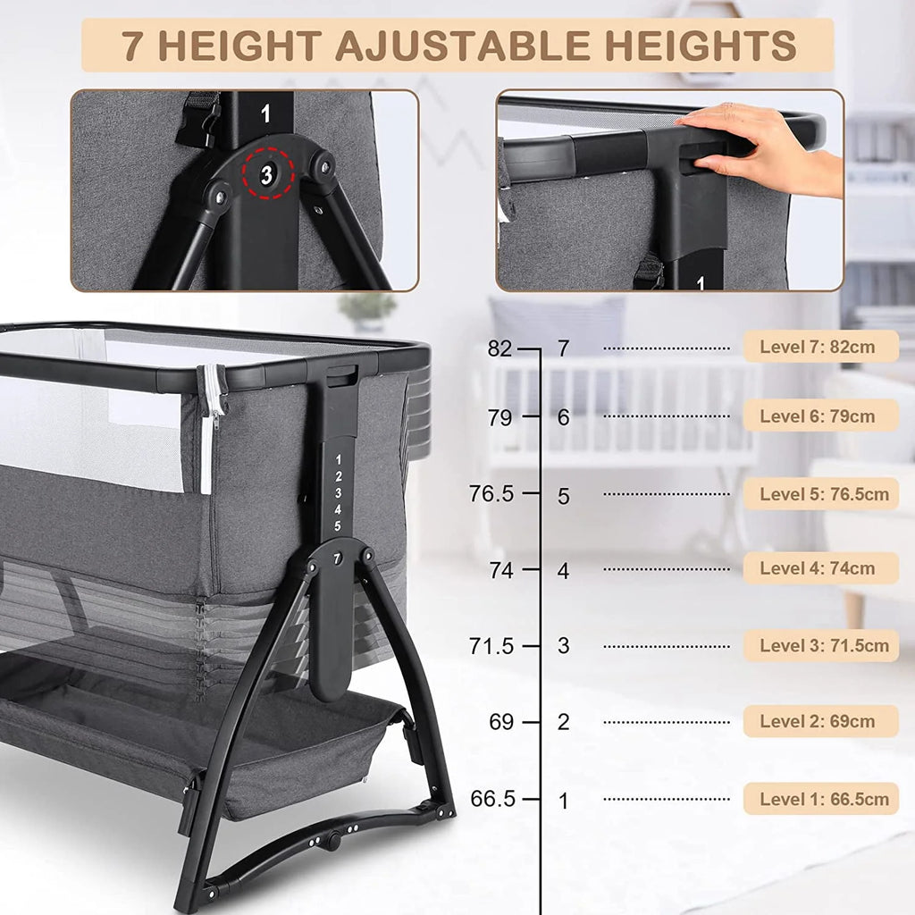 Baby Bassinet Bedside Sleeper Adjustable 7-Level Portable Bed Light Gray G4169