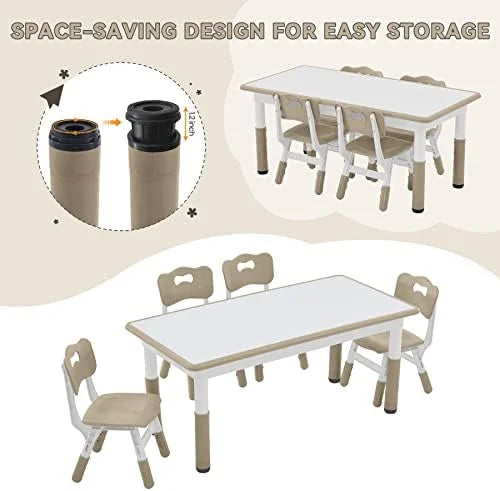 Height Adjustable Plastic Children Study Table and Chairs Set with 4 Seats T731