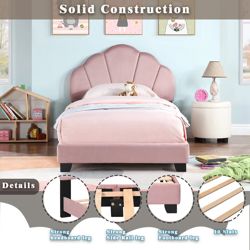 Pink Upholstered Twin Size Platform Bed E4889