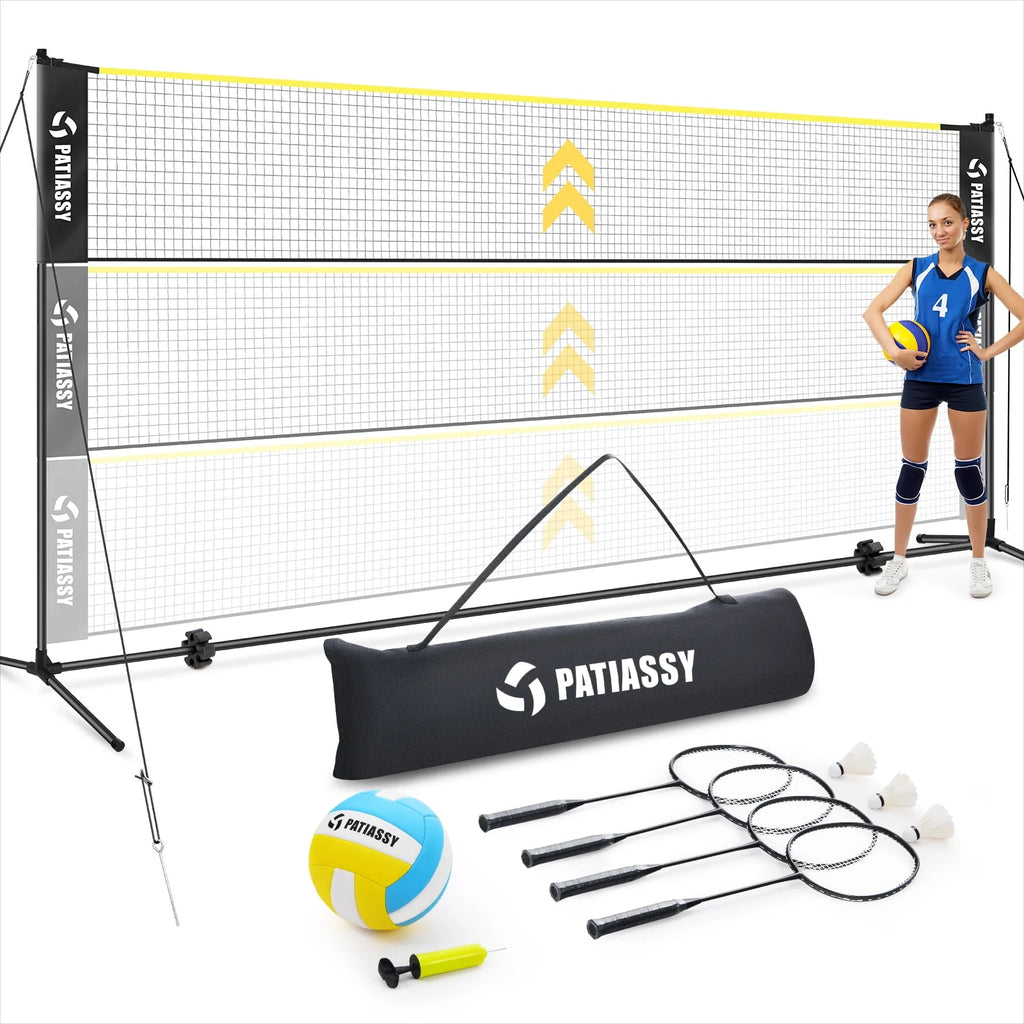 Adjustable Height Volleyball Badminton Net Set with Poles, Rackets, Shuttlecocks and Volleyball Z499