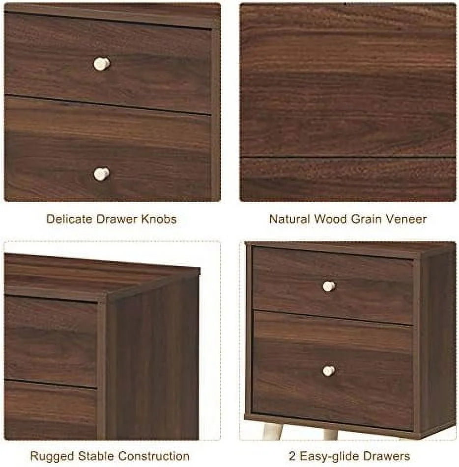 Solid Rubber Wood Nightstand with Drawers C8024