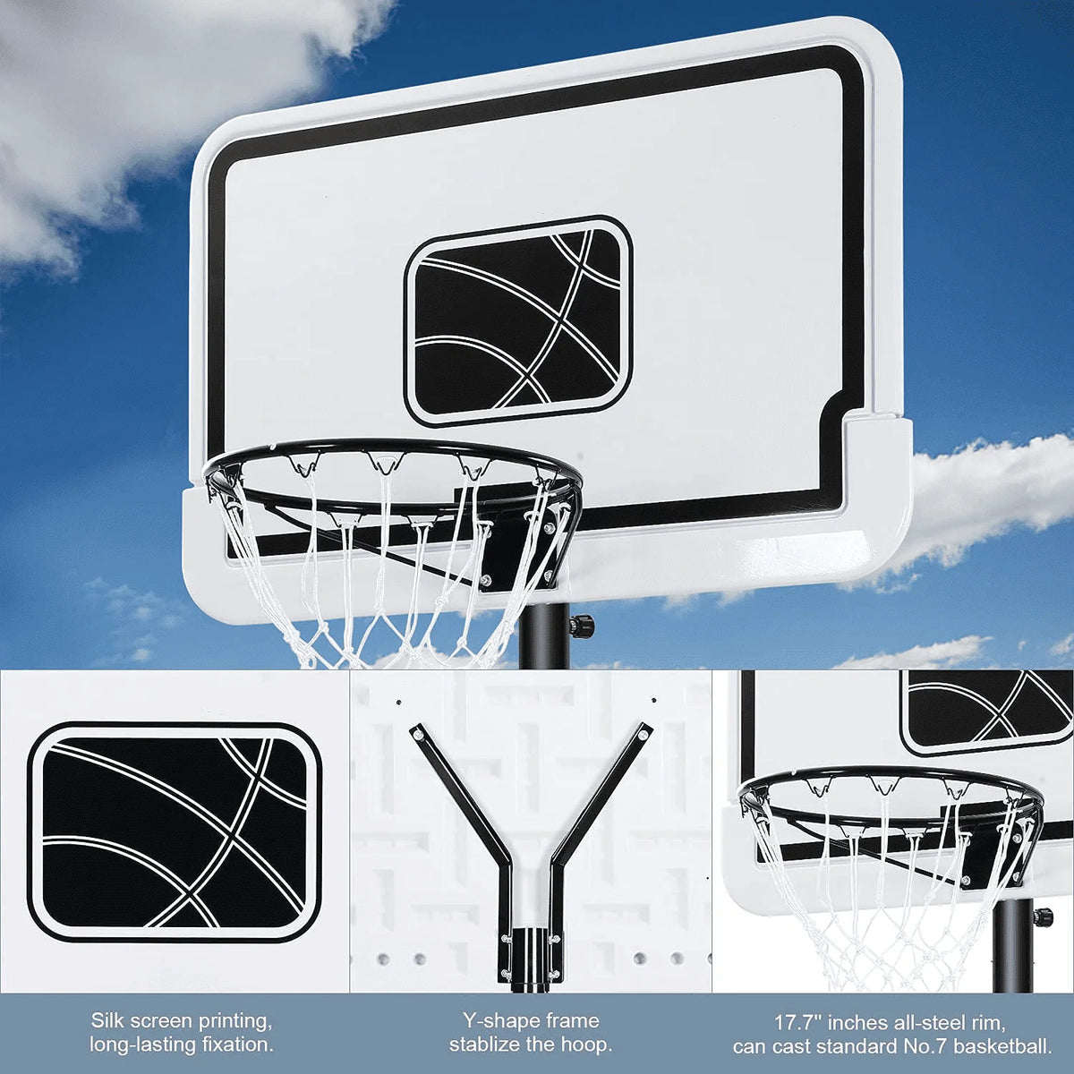 Portable Adjustable Height Basketball Hoop with Backboard S7647