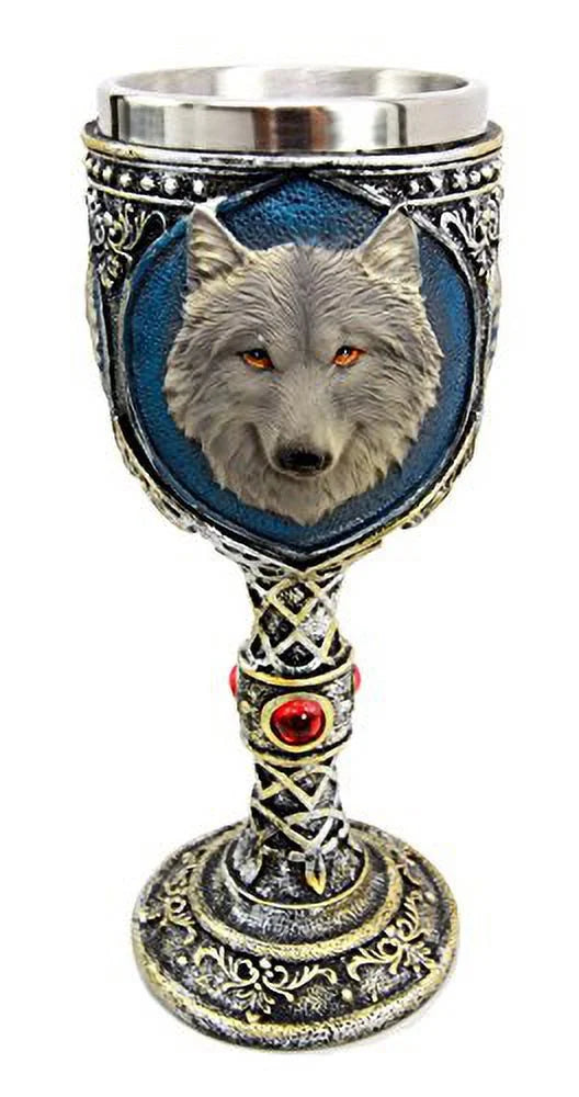 Gray Wolf Celtic Tribal Wine Chalice Goblet Cup W879
