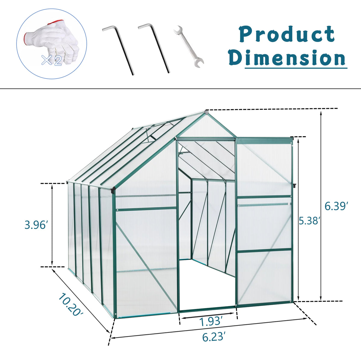 6' x 10' Aluminum Polycarbonate Greenhouse I325