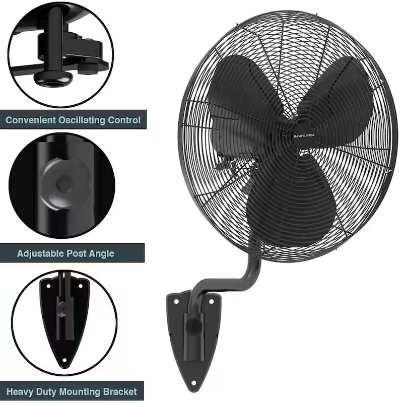 Black 3-Speed Oscillating Wall Mount Fan N871536