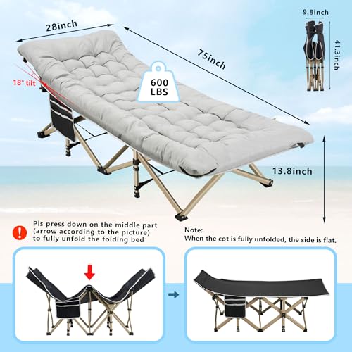 Portable Camping Cot with Thick Mattress and Carry Bag T7073