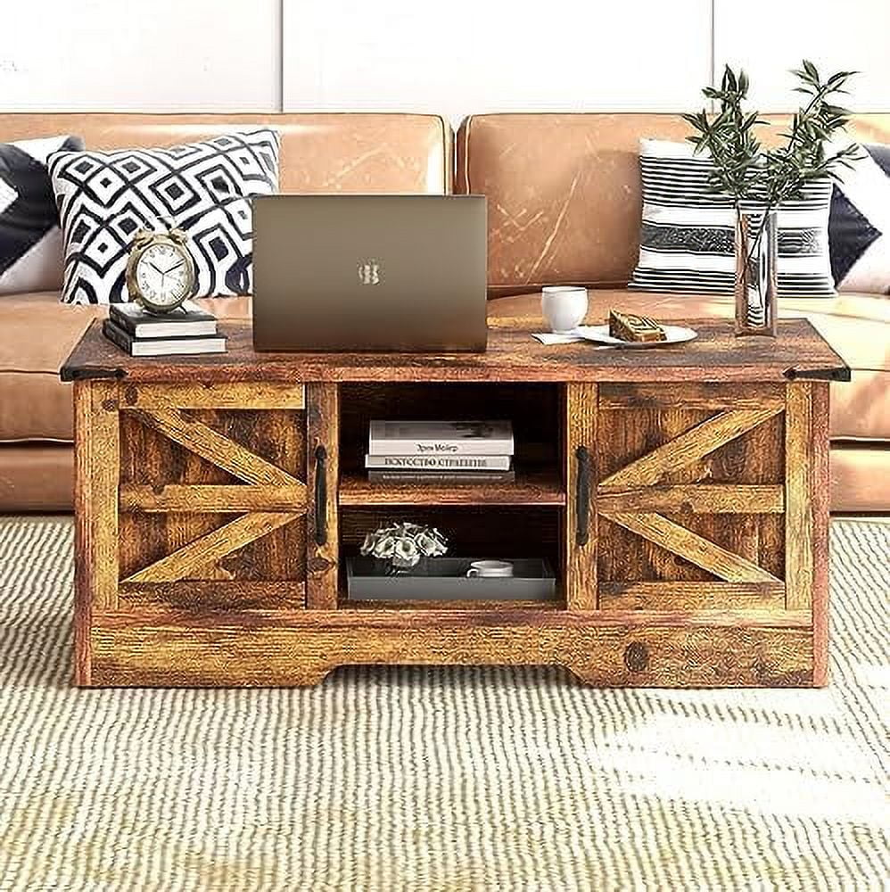 White Coffee Table with Barn Doors B261946