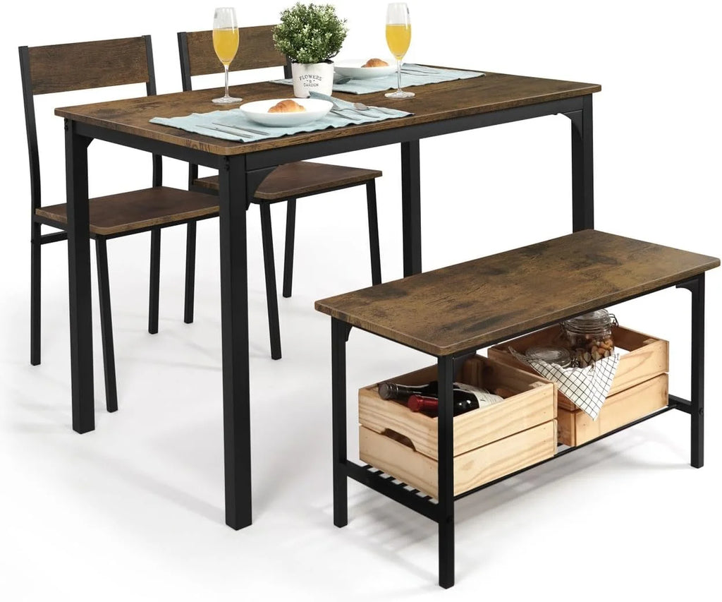 4 Pieces Dining Table Set with Bench and Chairs Y268494
