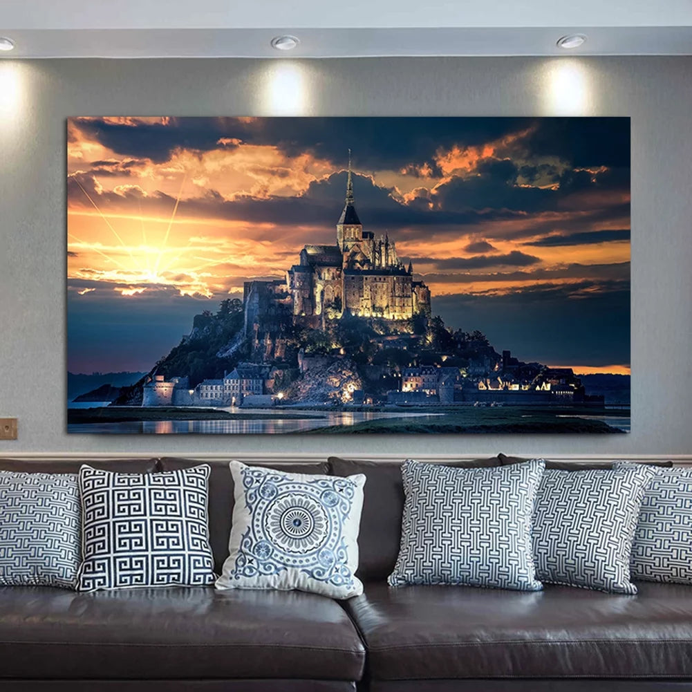 Framed Le Mont-Saint-Michel Wall Art Scenery Painting A5172