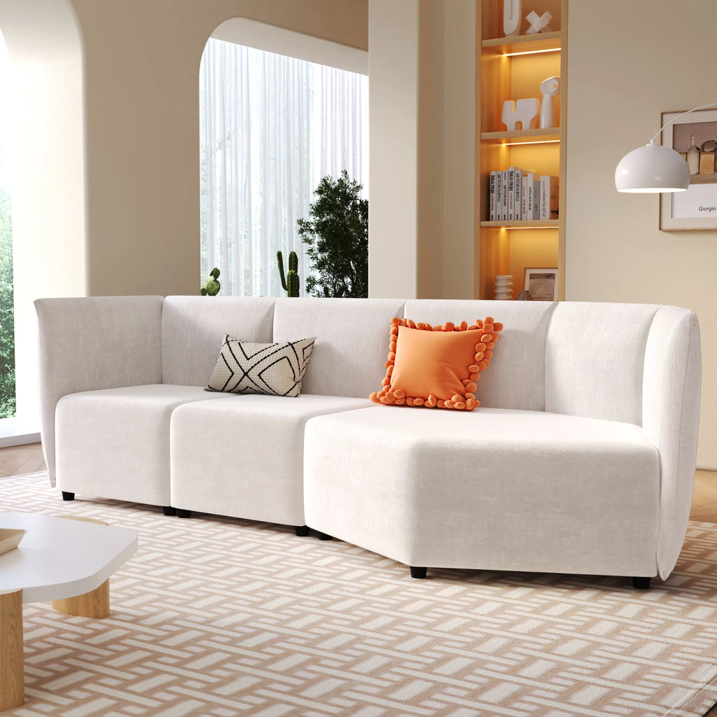 Beige 3 Seater Polyester Sofa G4223