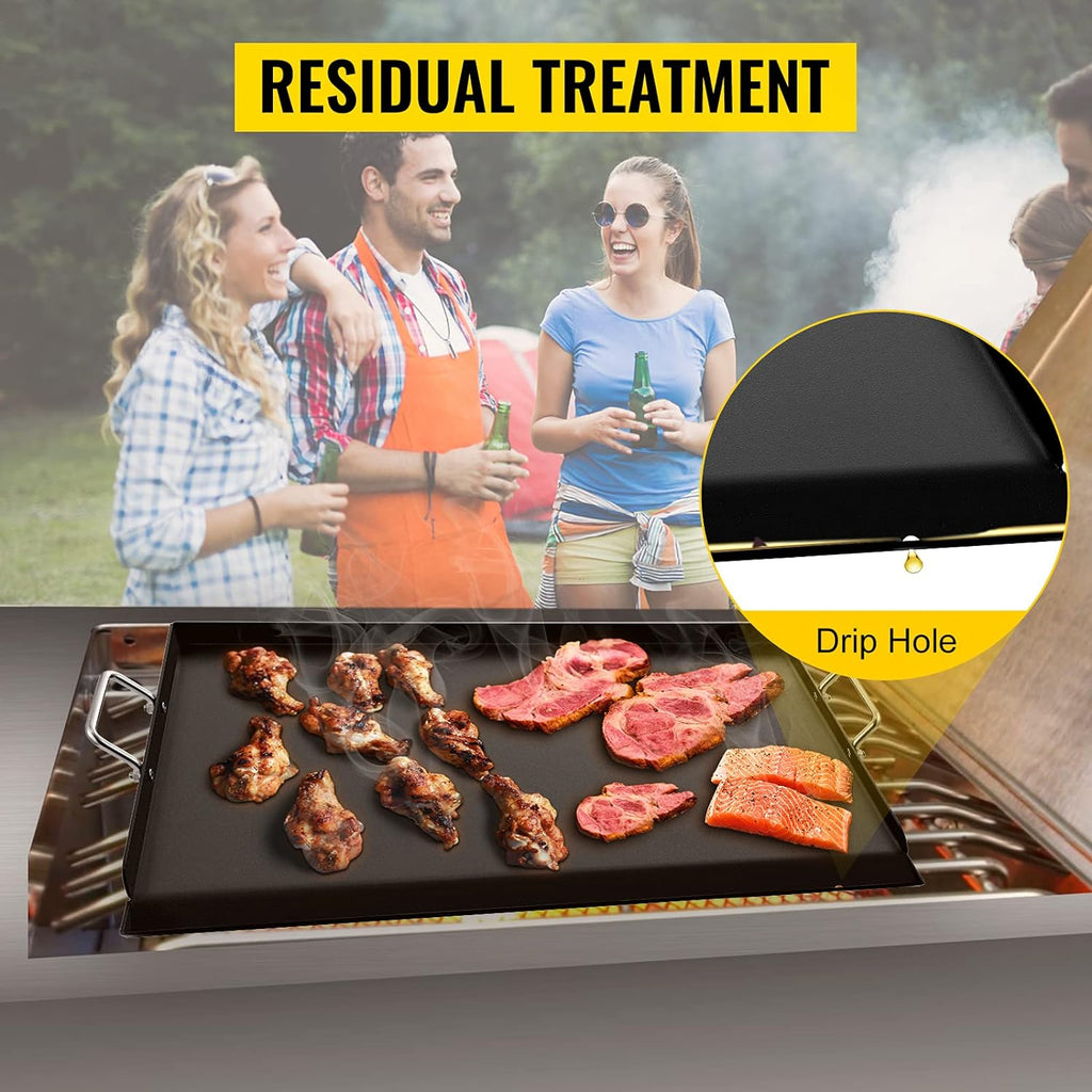 Carbon Steel Griddle, 16 x 37 Flat Top Plate with 2 Handles R596