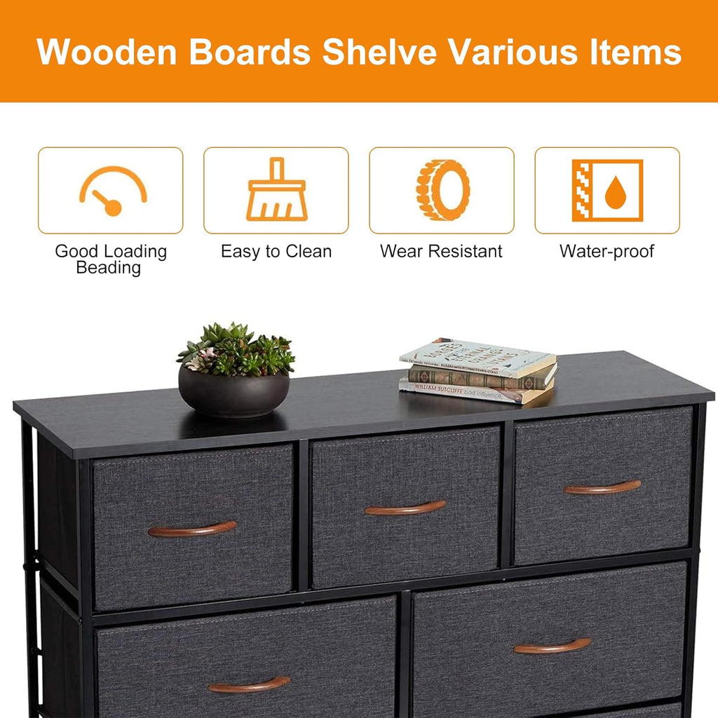 9 Drawer Dresser with Steel Frame and Wooden Top Y324330