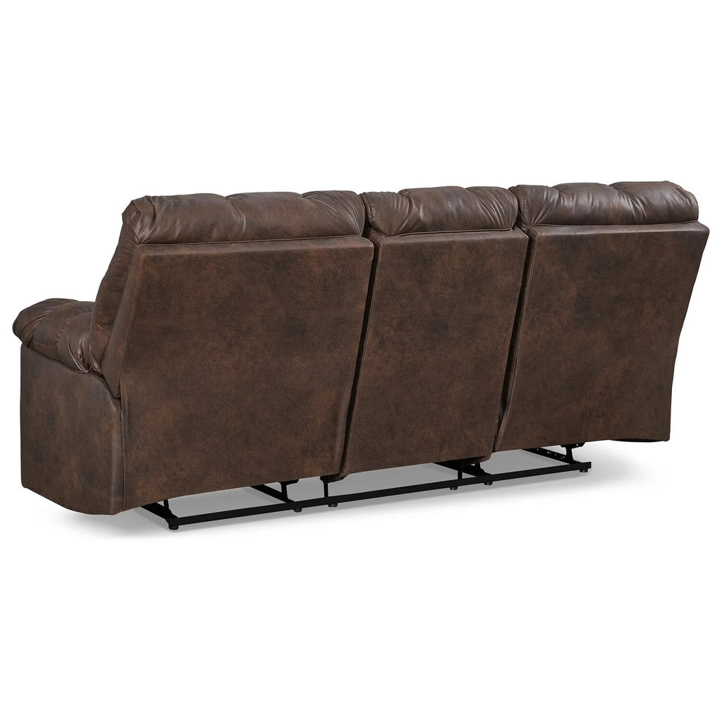 90 Inch Reclining Sofa with Drop Down Table and 2 Cup Holder, Dark Brown F687057
