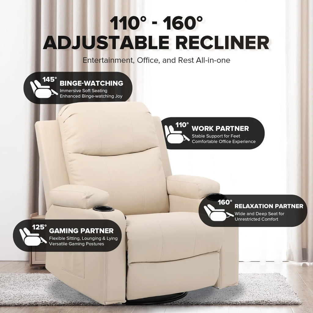 Black PU Leather Swivel Rocker Recliner Chair with Heat and Massage F281076