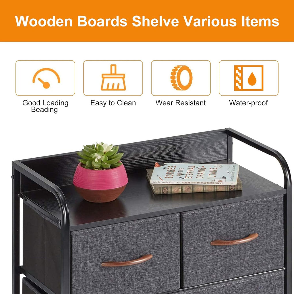 9 Drawer Dresser with Steel Frame and Wooden Top Y324330