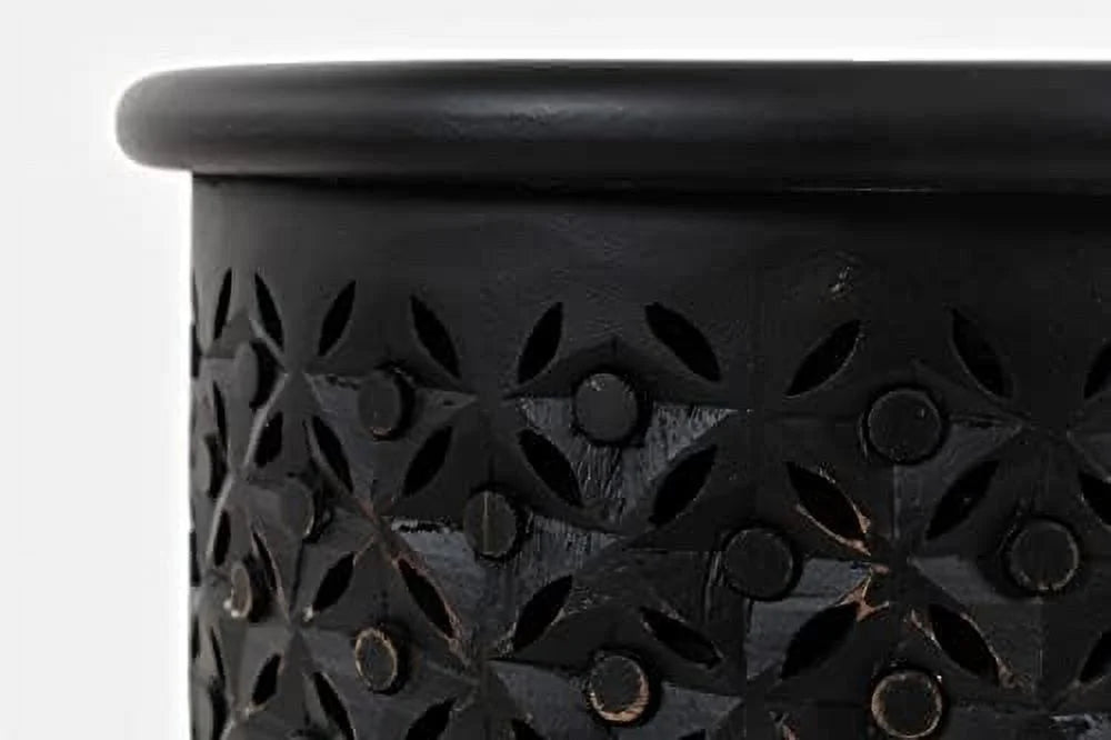 Antique Black Hardwood Drum End Table G889