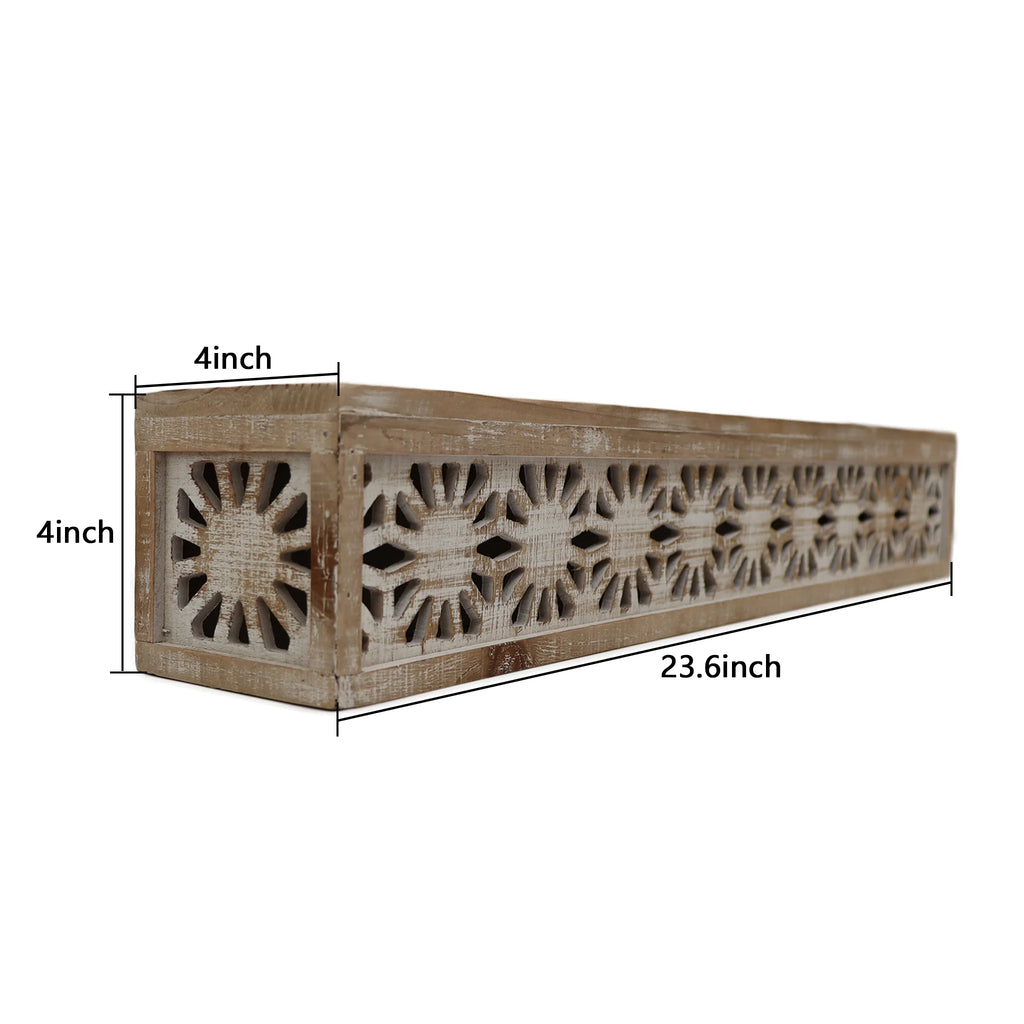 Hand-Carved Wooden Floral-Patterned Floating Wall Shelf X672473