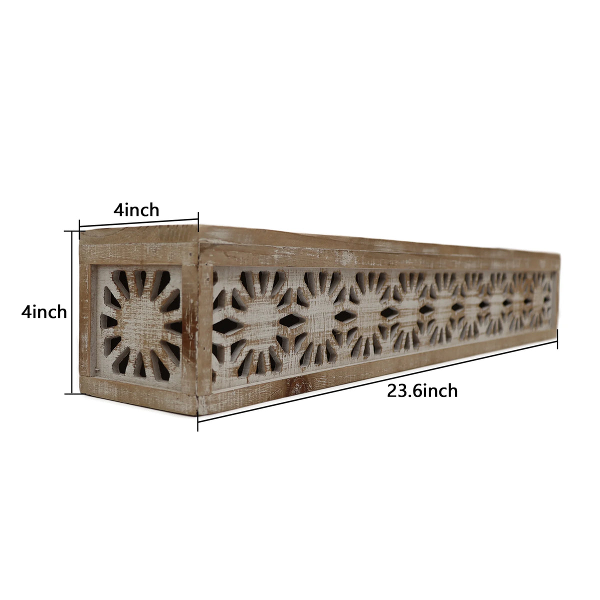Hand-Carved Wooden Floral-Patterned Floating Wall Shelf X672473