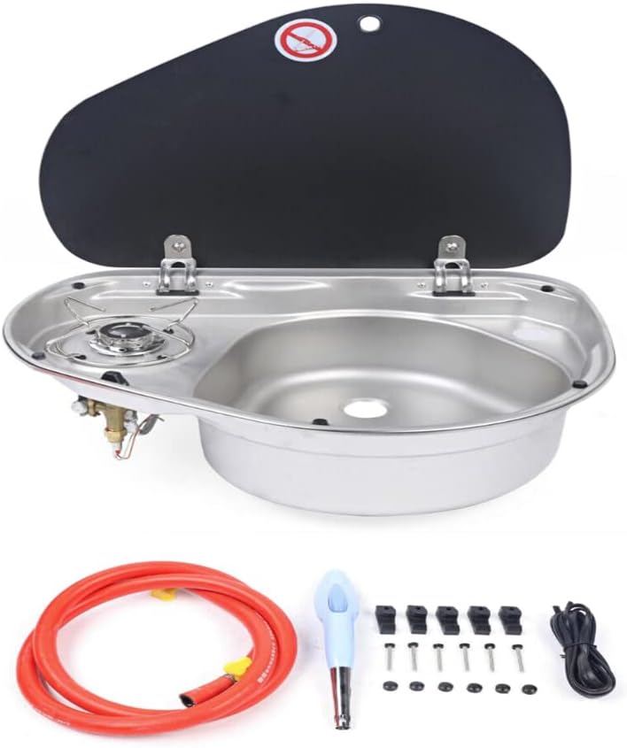 Small RV Stainless Steel Sink and Faucet with Tempered Glass Lid S914
