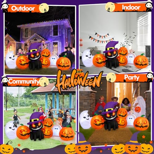 8 FT Halloween Inflatable Pumpkin Black Cat with LED Lights C759