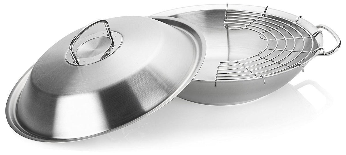 Stainless Steel Wok with Metal Lid P419