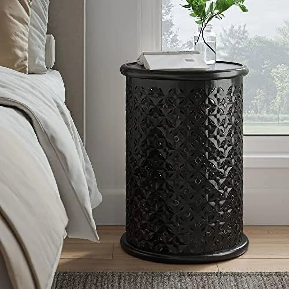 Antique Black Hardwood Drum End Table G889
