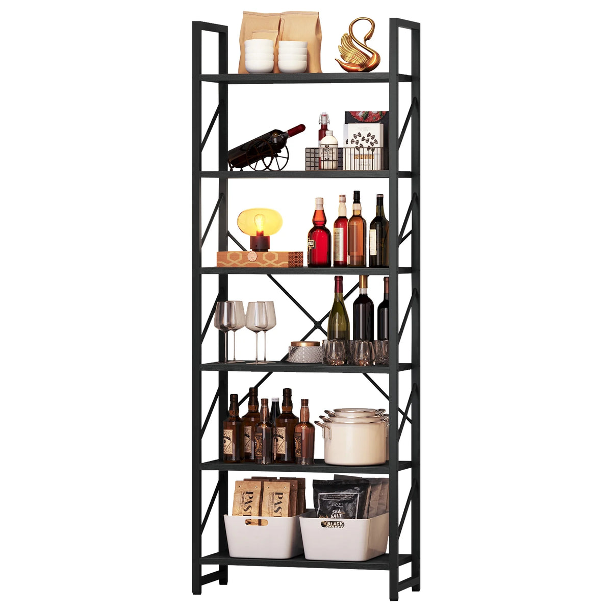 Black 6 Tiers Ladder Bookshelf T808