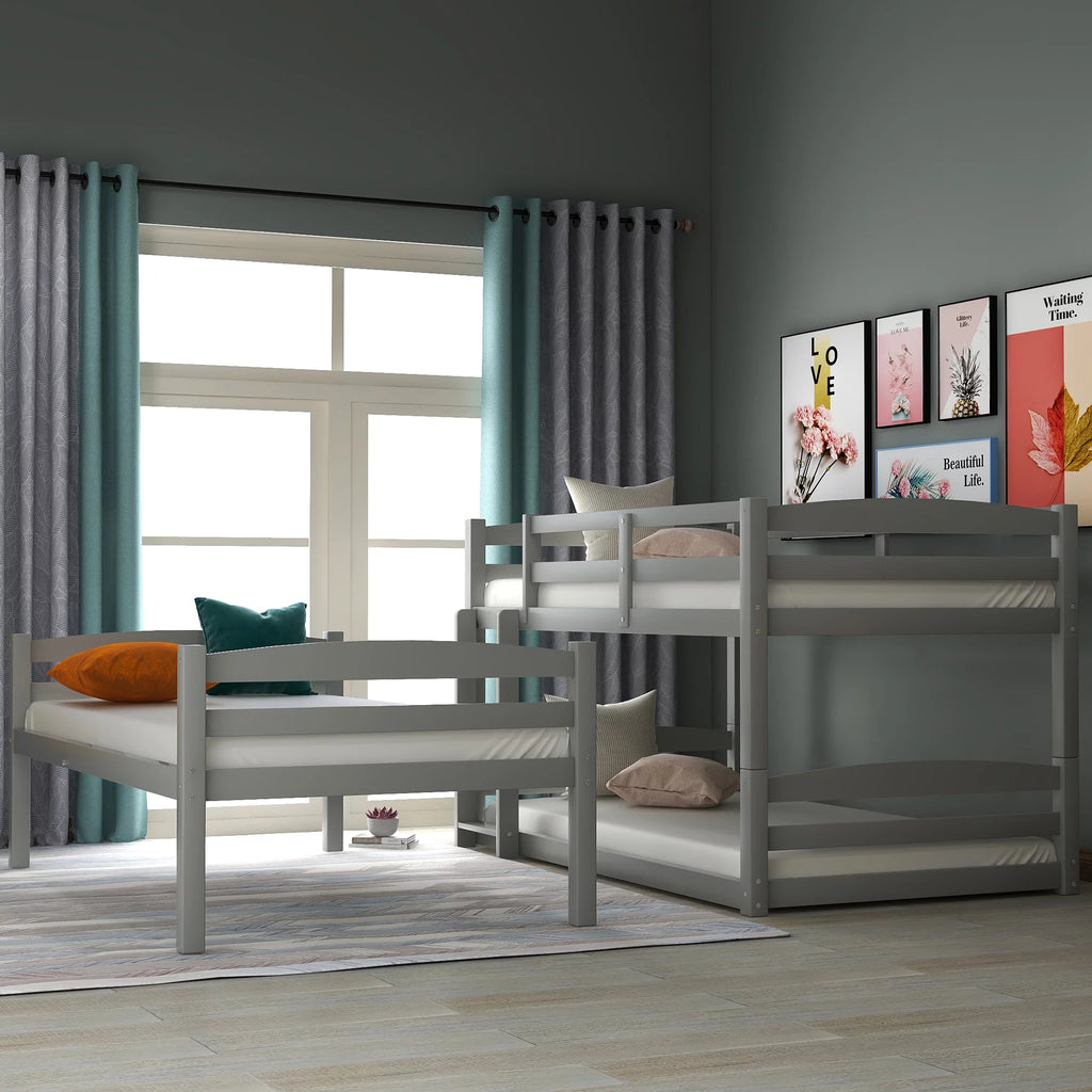 Solid Hardwood Twin Over Twin Bunk Bed with Ladder and Safety Rail Y9570