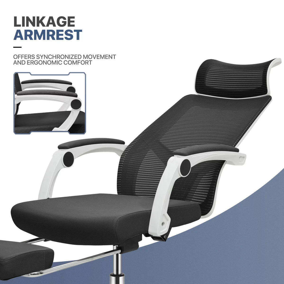 Black Ergonomic High Back Mesh Office Chair with Headrest & Footrest Y412936