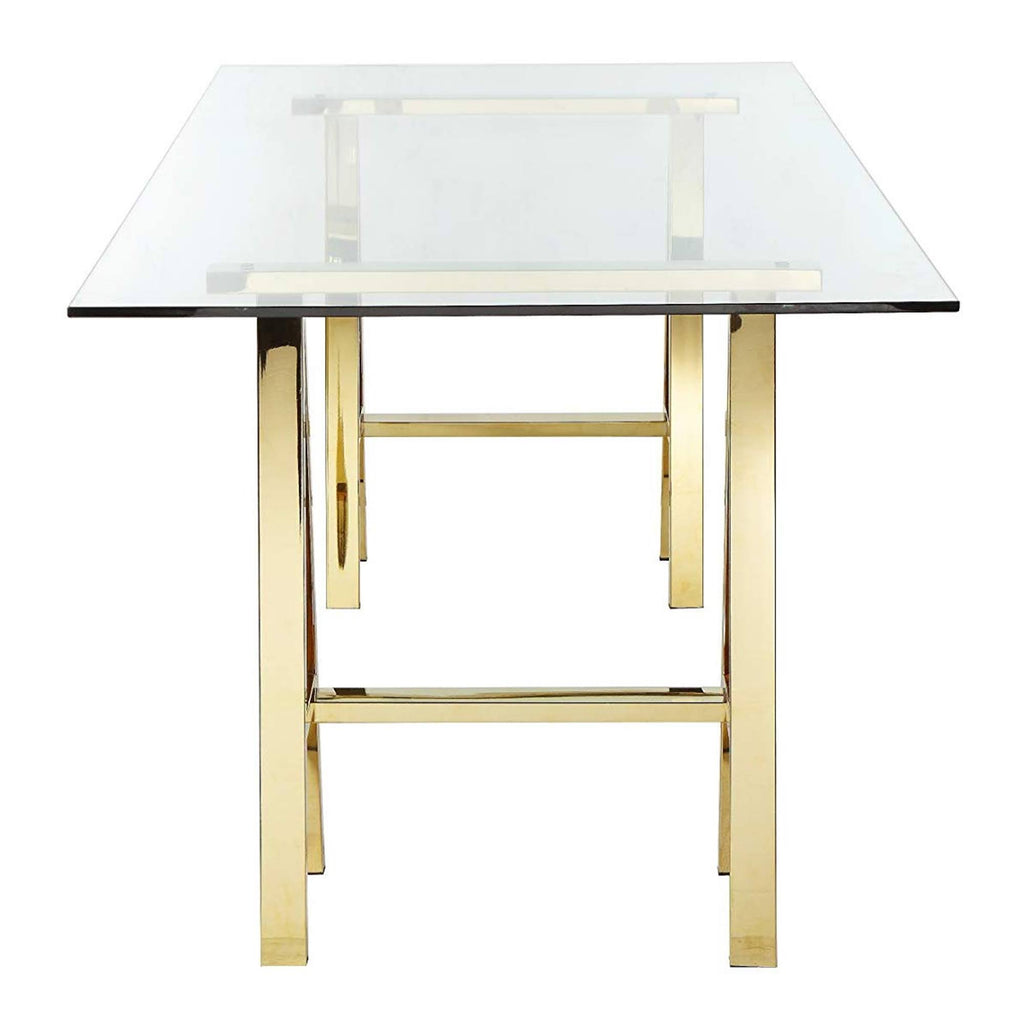 Glass Writing Desk with Metal Sawhorse Style Legs Y795356