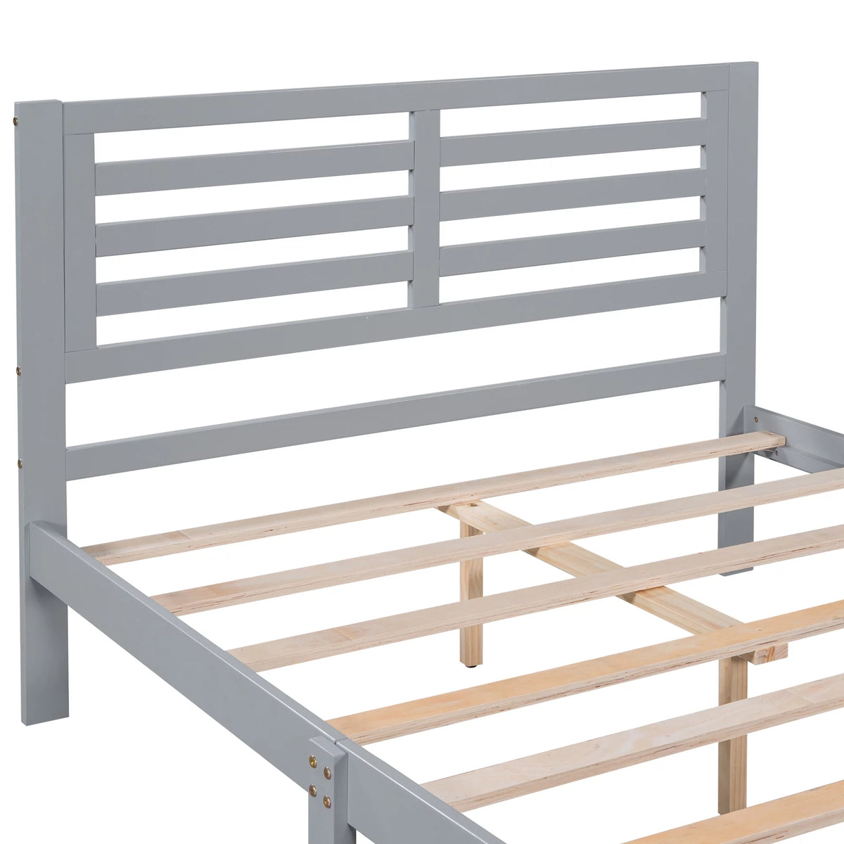 Gray Pine Wood Full Size Platform Bed Frame with Headboard and Drawers G955129