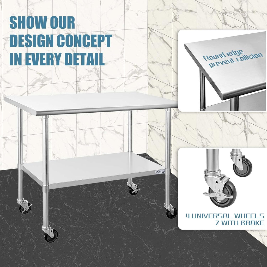Stainless Steel Table 30 x 48 Inches with Caster Wheels X577361