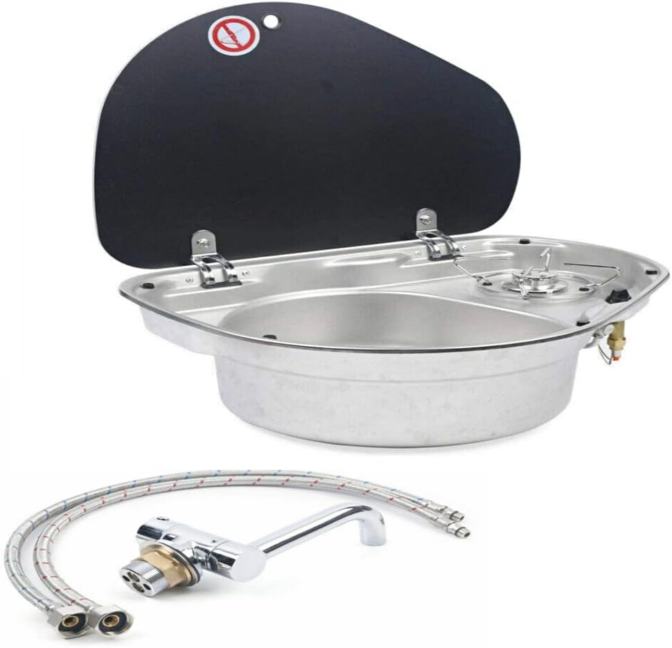 Small RV Stainless Steel Sink and Faucet with Tempered Glass Lid S914