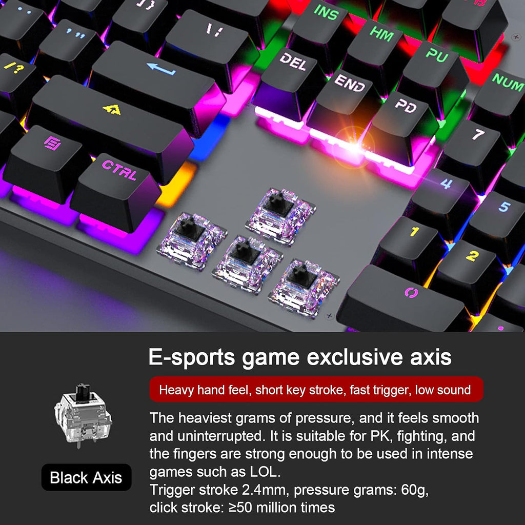 Wired Mechanical Gaming Keyboard Rainbow Backlit 104 Keys Pack of 2 G8794