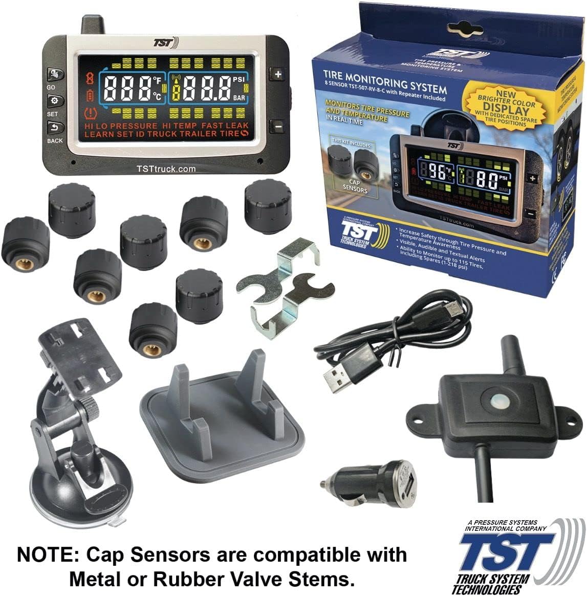 8 RV Cap Sensor TPMS with Color Display and Repeater J800230