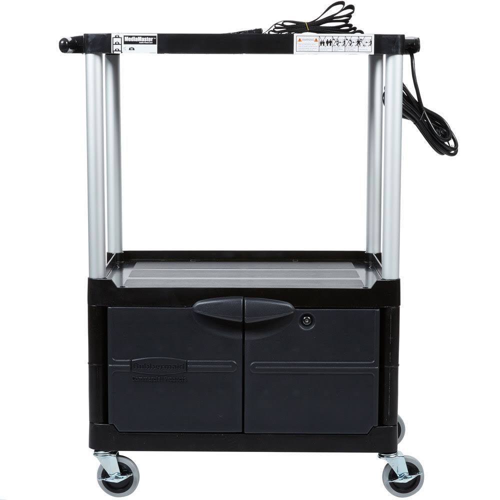 Black Three-Shelf AV Cart with Cabinet W6661