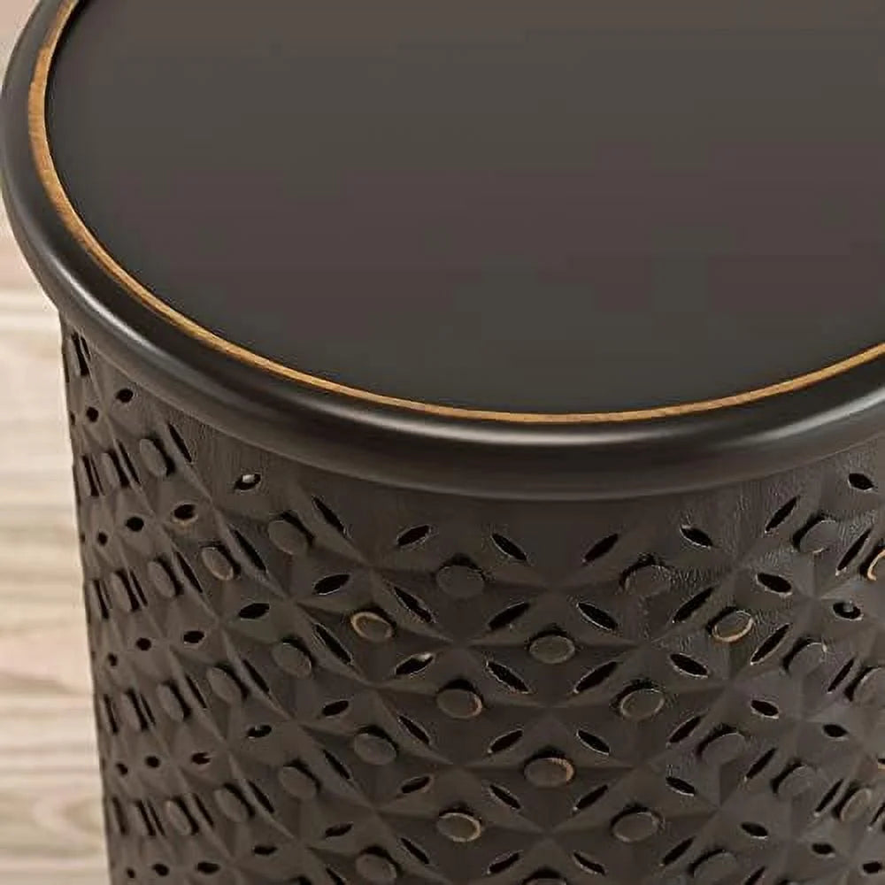 Antique Black Hardwood Drum End Table G889