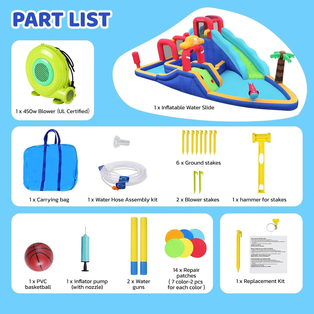 Inflatable Water Slide Bouncy House, 11-in-1 with Splash Pool T354