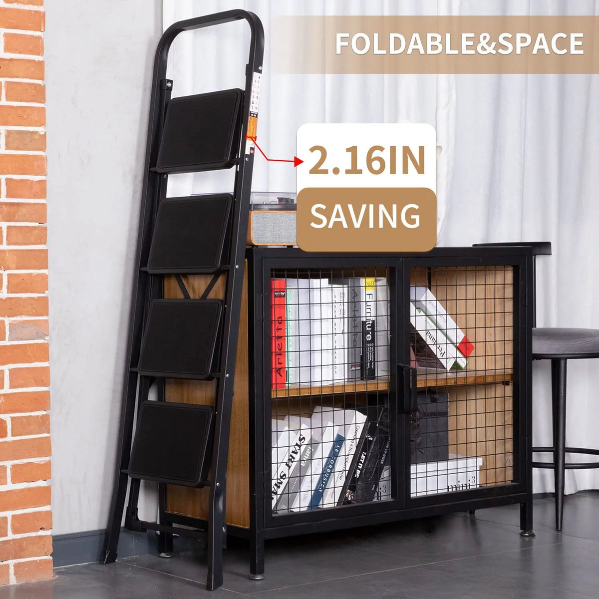 4 Step Folding Step Stool with Anti-Slip Pedal, 330lbs Capacity, Black L74096