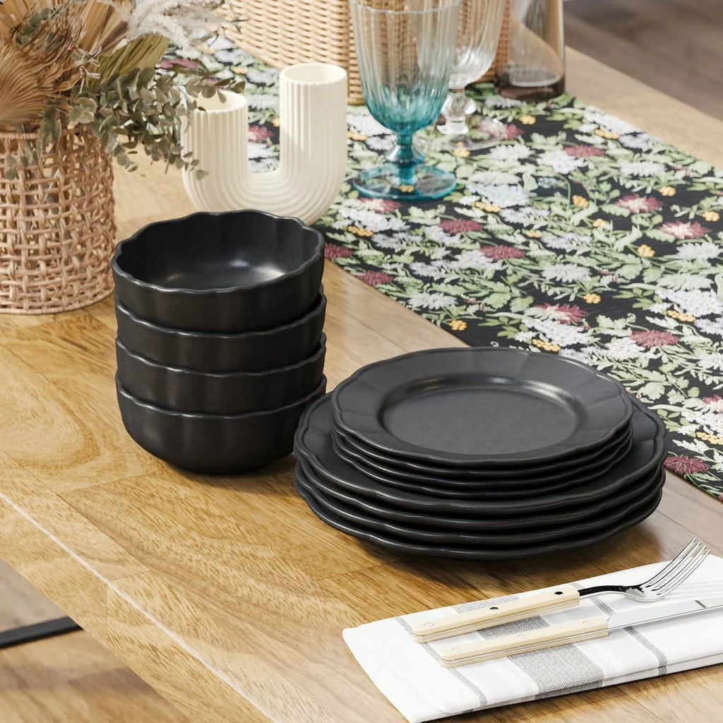 Black 12 Piece Stoneware Dinnerware Set M603