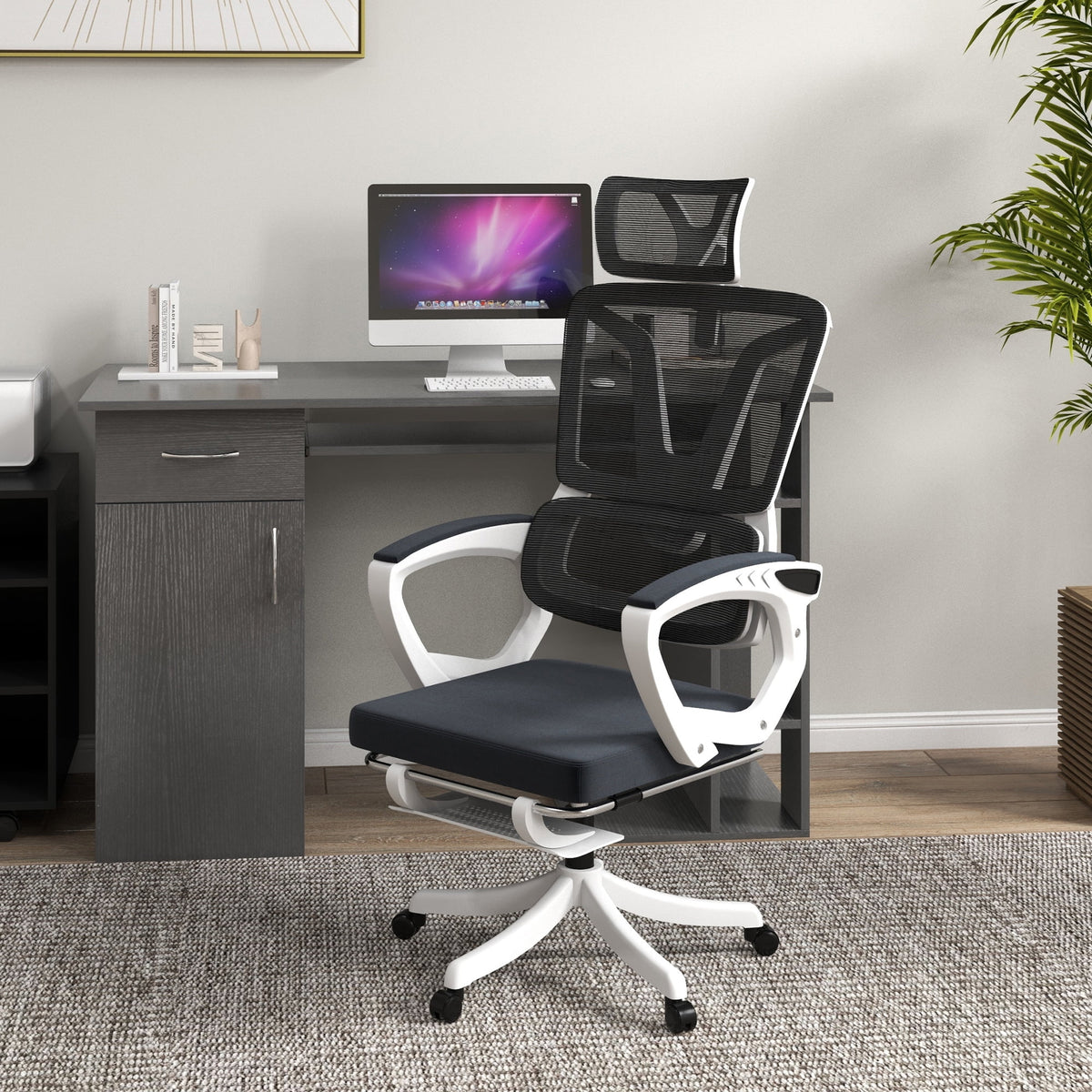 Black Home Office Chair with Adjustable Headrest and Lumbar Support J83426