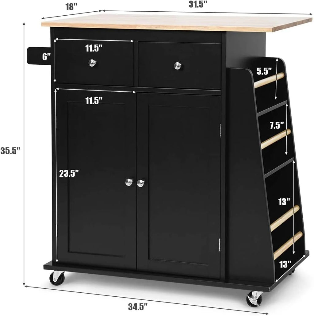 Black Wooden Kitchen Utility Cart with 2 Drawers I9661